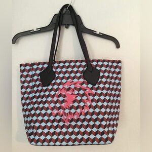 Ann Klein Retro Tote Bag, Black & Red Geo Lion Head.